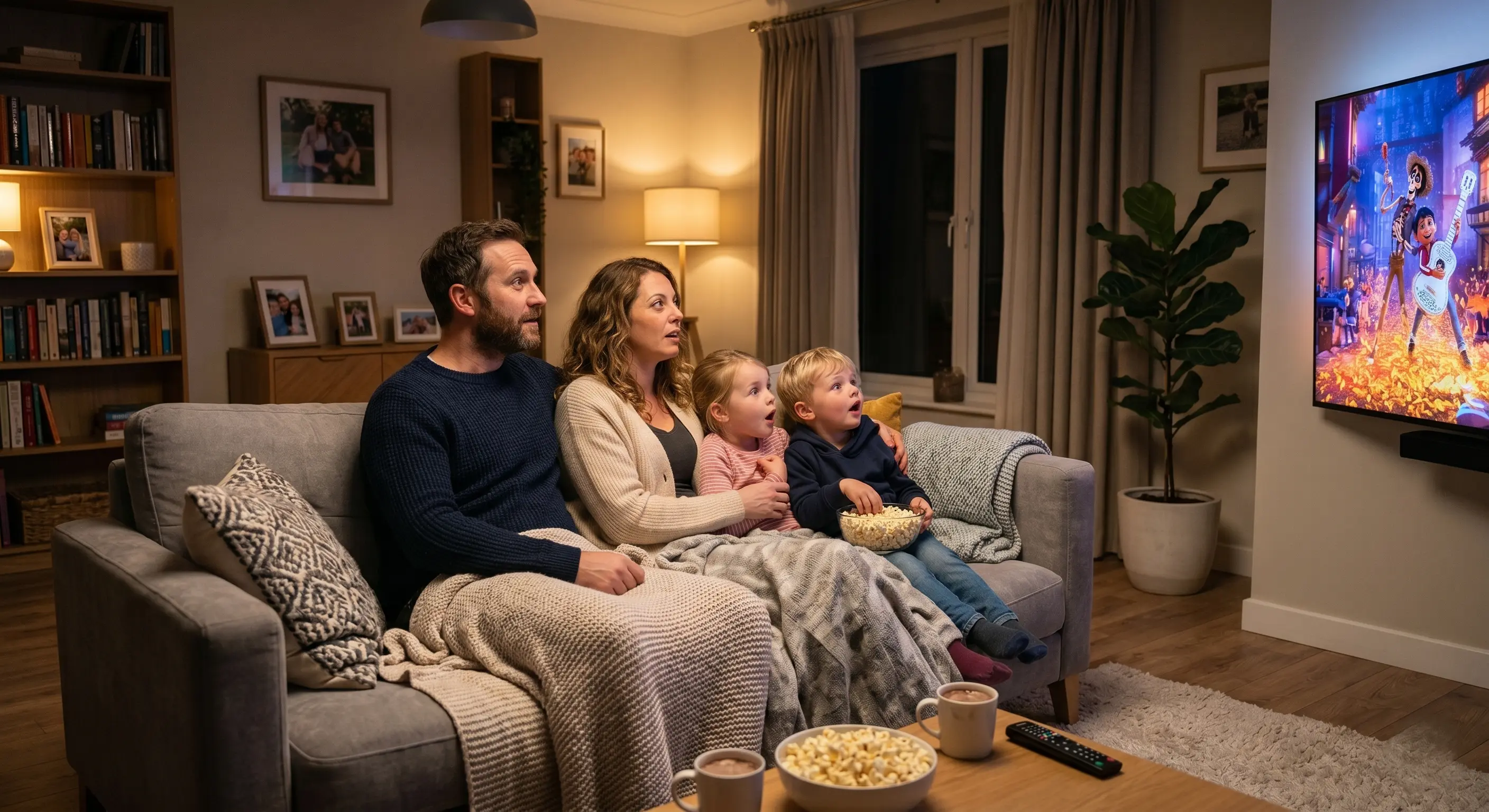 Happy family enjoying Apollo Group Tv IPTV streaming service together